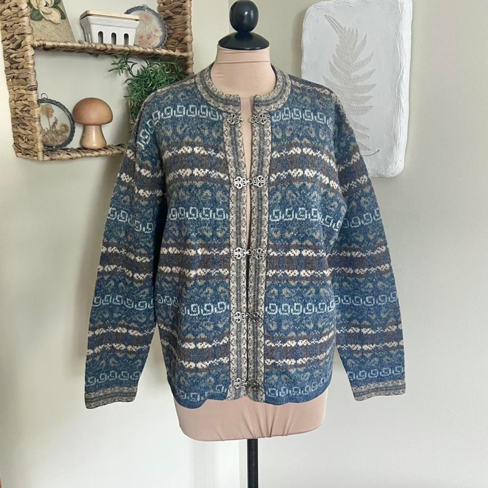 Vintage 90s Squaw Valley Fair‎ Isle Wool Knit Cardigan
